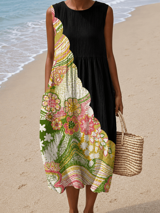 Lauren - Women's Sleeveless Printed Midi Casual Dress - Alira - Boutique