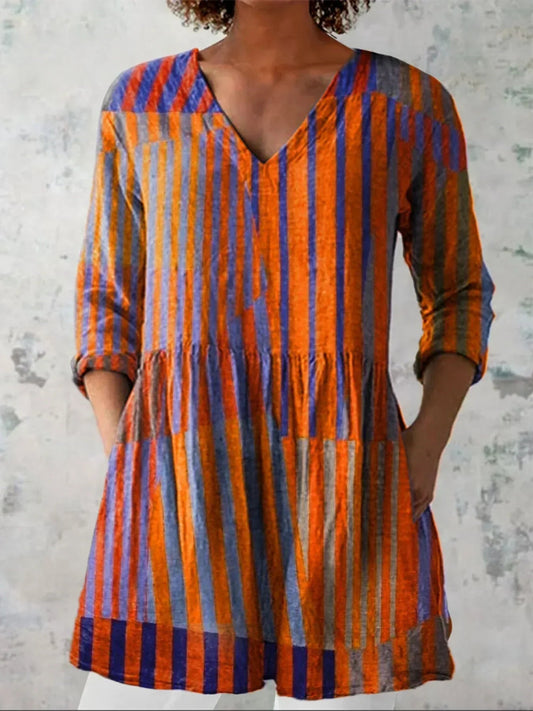 Layla | Colourblock Stripe V-Neck Shirt - Alira - Boutique