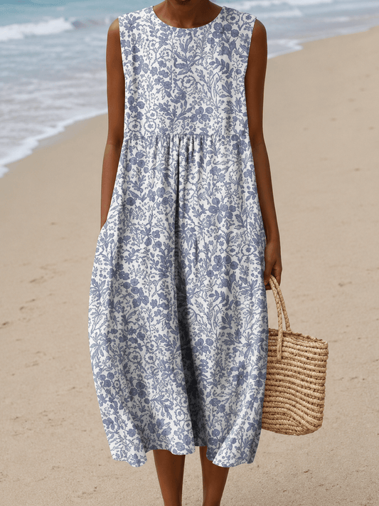 Leah - Women's Sleeveless Printed Beach Midi Dress Loose - Alira - Boutique