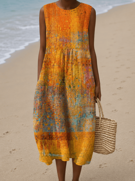 Leah - Women's Sleeveless Printed Midi Casual Dress - Alira - Boutique