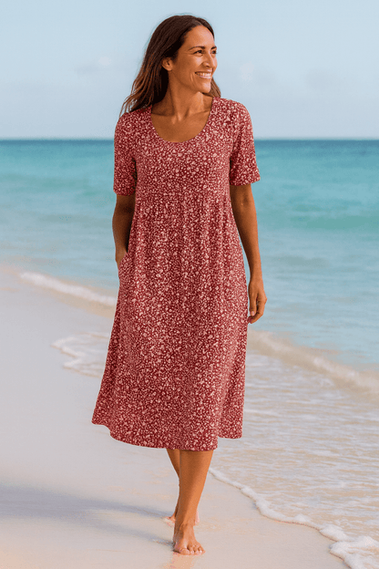 Leanne | Effortless Floral Midi Dress - Covers Upper Arms & Tummy - Alira - Boutique