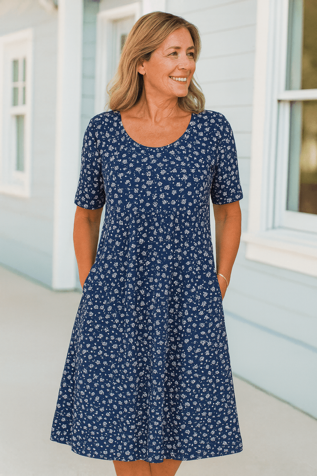Leanne | Effortless Floral Midi Dress - Covers Upper Arms & Tummy - Alira - Boutique