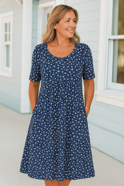 Leanne | Effortless Floral Midi Dress - Covers Upper Arms & Tummy - Alira - Boutique