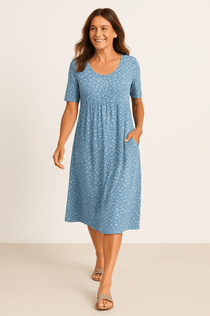 Leanne | Effortless Floral Midi Dress - Covers Upper Arms & Tummy - Alira - Boutique