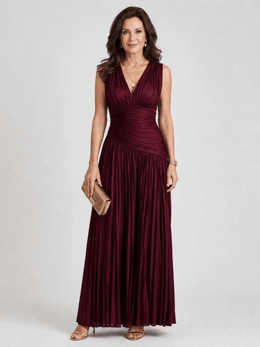 Lemar™ Sleeveless Pleated V Neck Midi Dress - Alira - Boutique