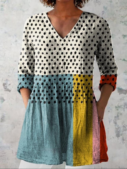 Lillian | Geometric Dot V-Neck Shirt - Alira - Boutique