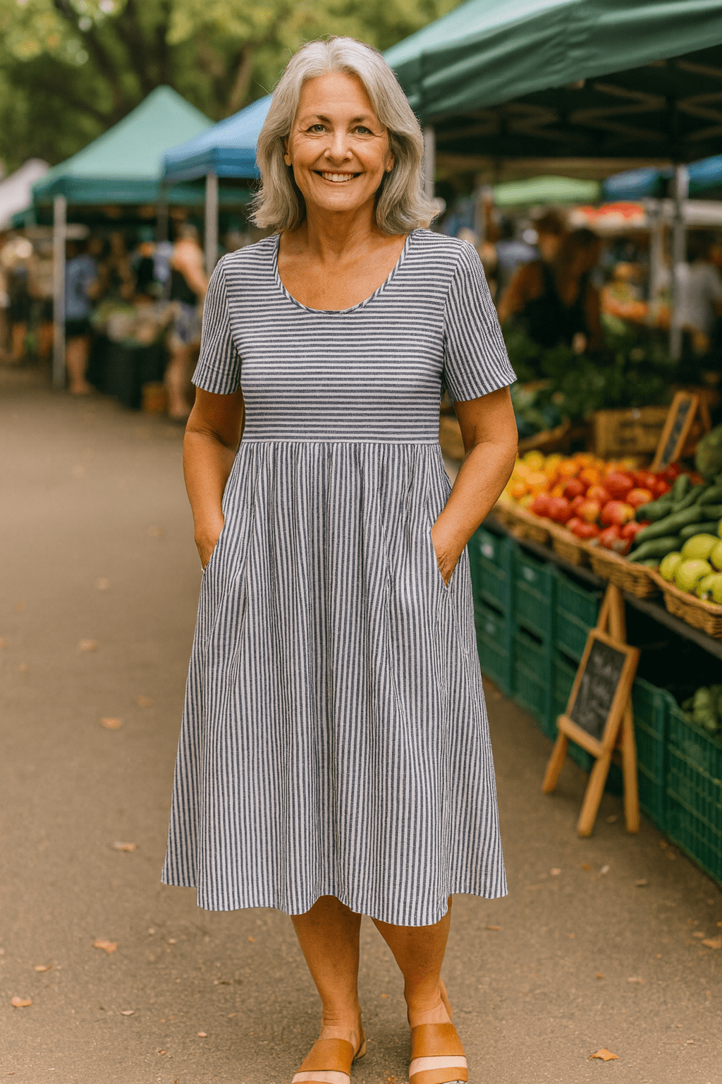 Louise | Striped Midi Dress – Effortless Comfort, Everyday Confidence - Alira - Boutique