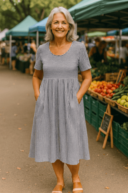 Louise | Striped Midi Dress – Effortless Comfort, Everyday Confidence - Alira - Boutique