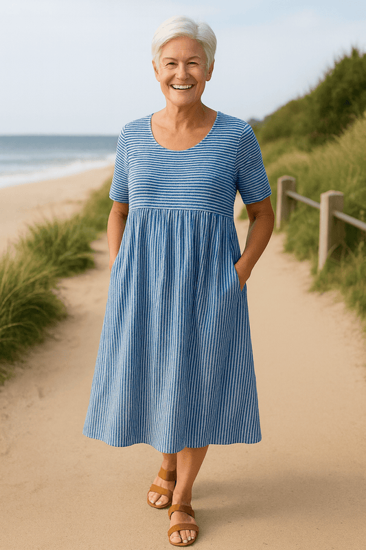 Louise | Striped Midi Dress – Effortless Comfort, Everyday Confidence - Alira - Boutique