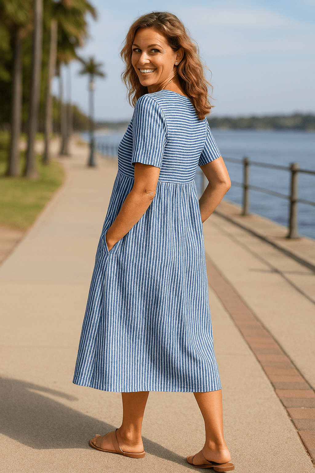 Louise | Striped Midi Dress – Effortless Comfort, Everyday Confidence - Alira - Boutique
