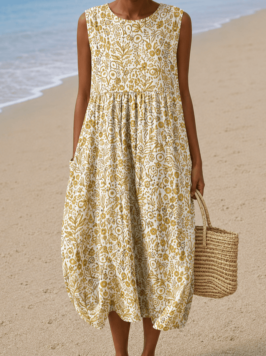 Lucy - Women's Sleeveless Printed Beach Midi Dress Loose - Alira - Boutique