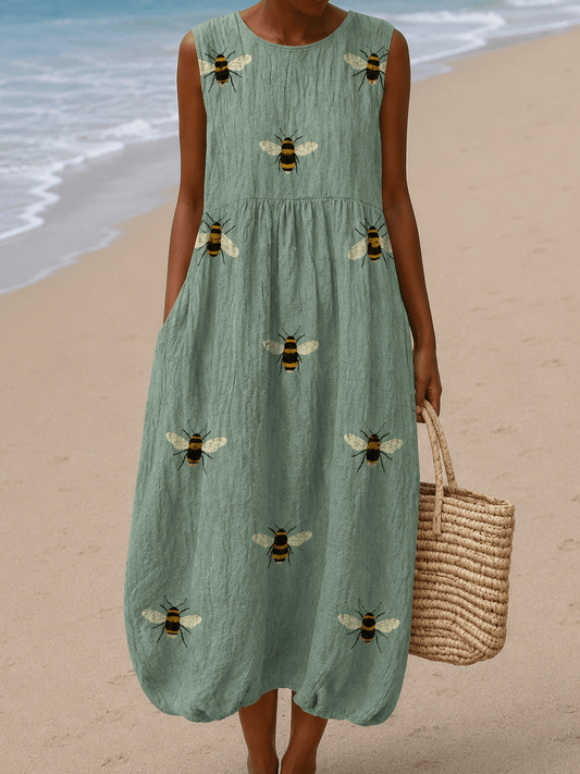 Mackenzie - Women's Sleeveless Printed Beach Midi Dress Loose - Alira - Boutique