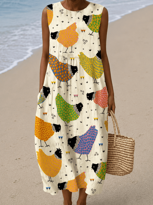 Megan - Women's Sleeveless Printed Midi Casual Dress - Alira - Boutique