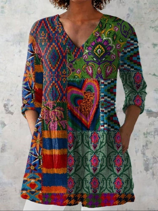 Mia | Boho Floral V-Neck Shirt - Alira - Boutique