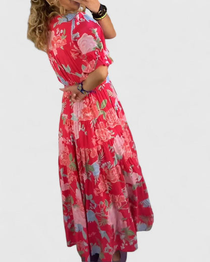 Minelda | Elegant Floral V-neck Dress - Alira - Boutique