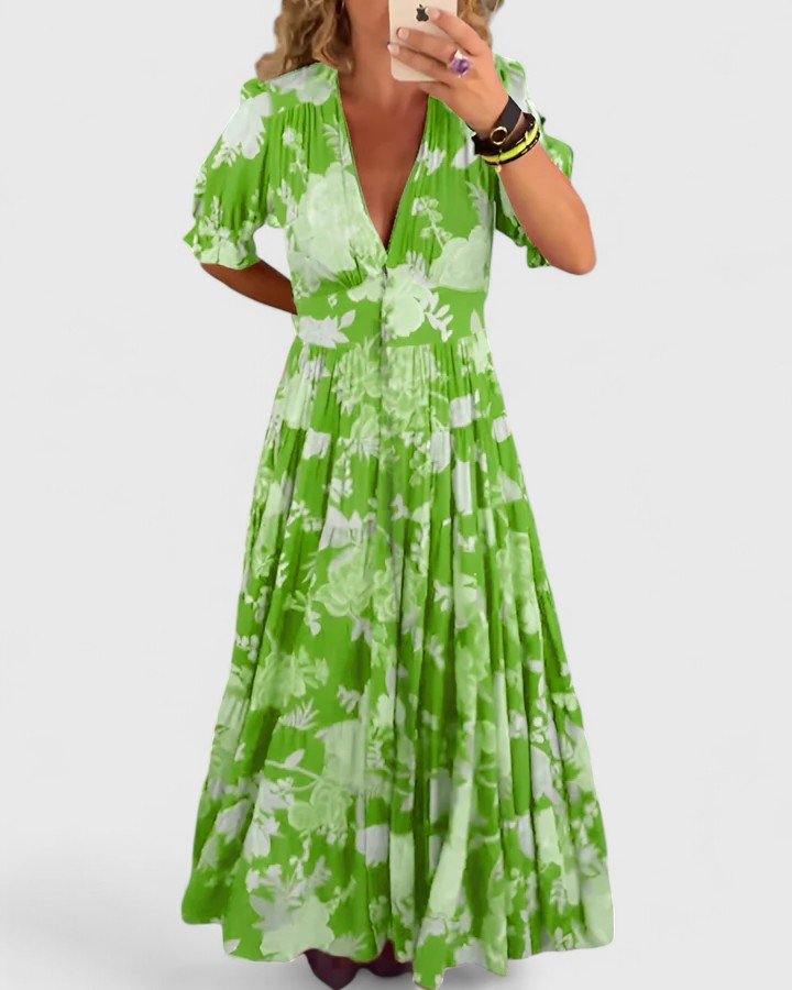 Minelda | Elegant Floral V-neck Dress - Alira - Boutique