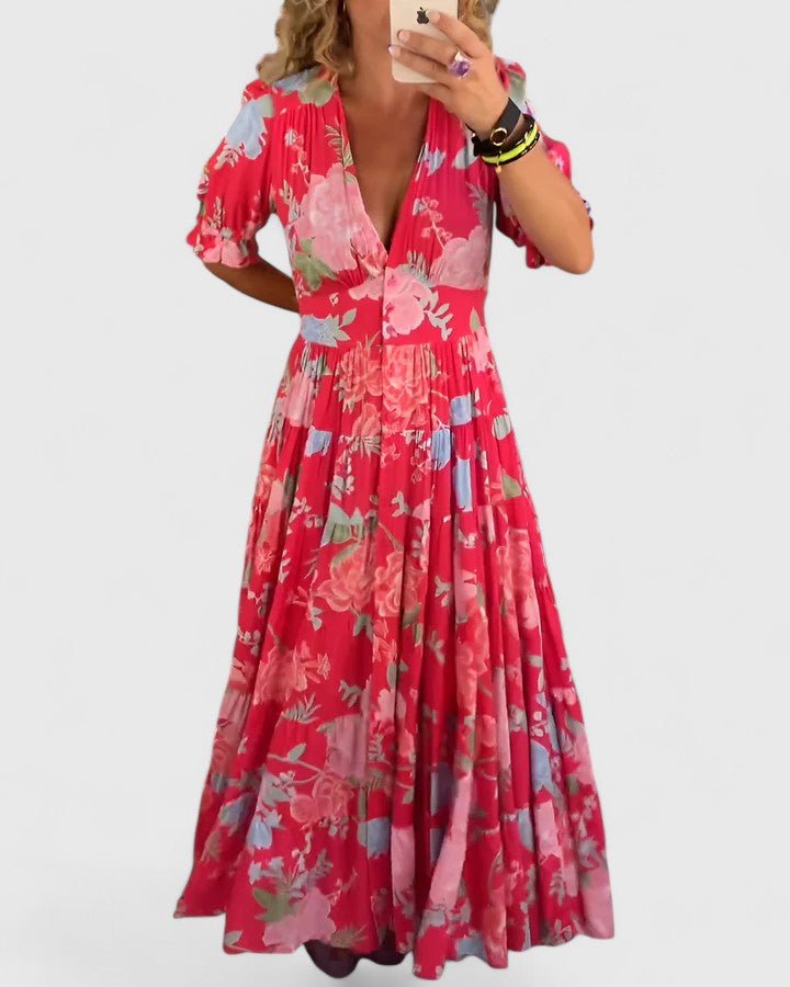 Minelda | Elegant Floral V-neck Dress - Alira - Boutique