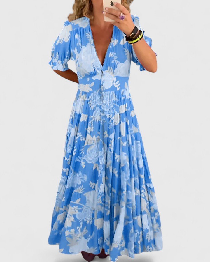 Minelda | Elegant Floral V-neck Dress - Alira - Boutique