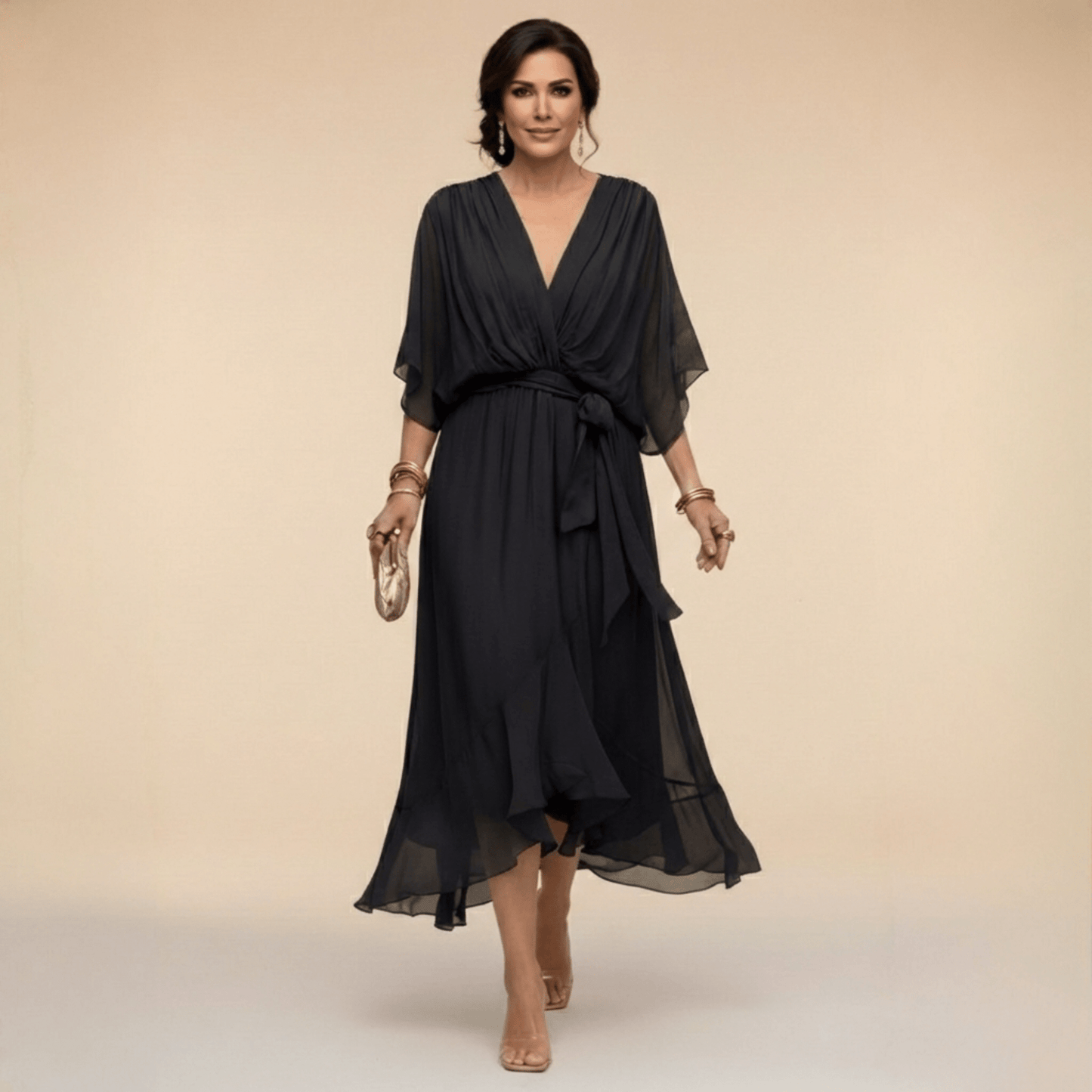 Monica | Chiffon Dress with V-Neck - Alira - Boutique
