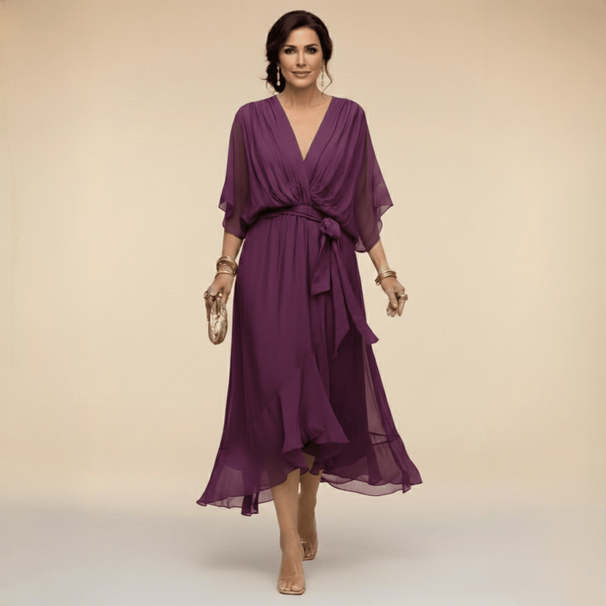 Monica | Chiffon Dress with V-Neck - Alira - Boutique