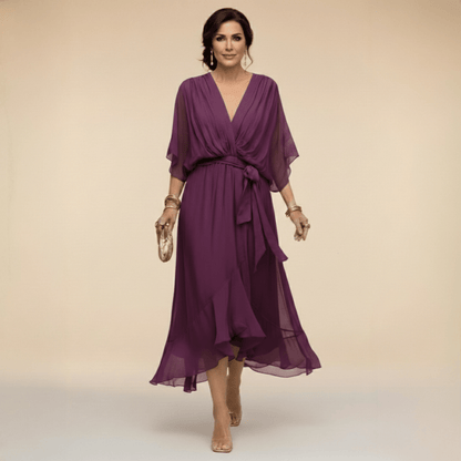 Monica | Chiffon Dress with V-Neck - Alira - Boutique