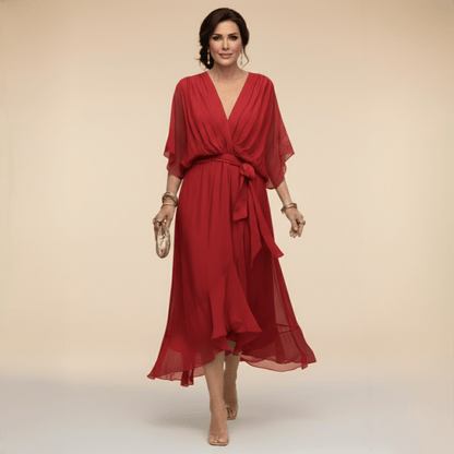 Monica | Chiffon Dress with V-Neck - Alira - Boutique