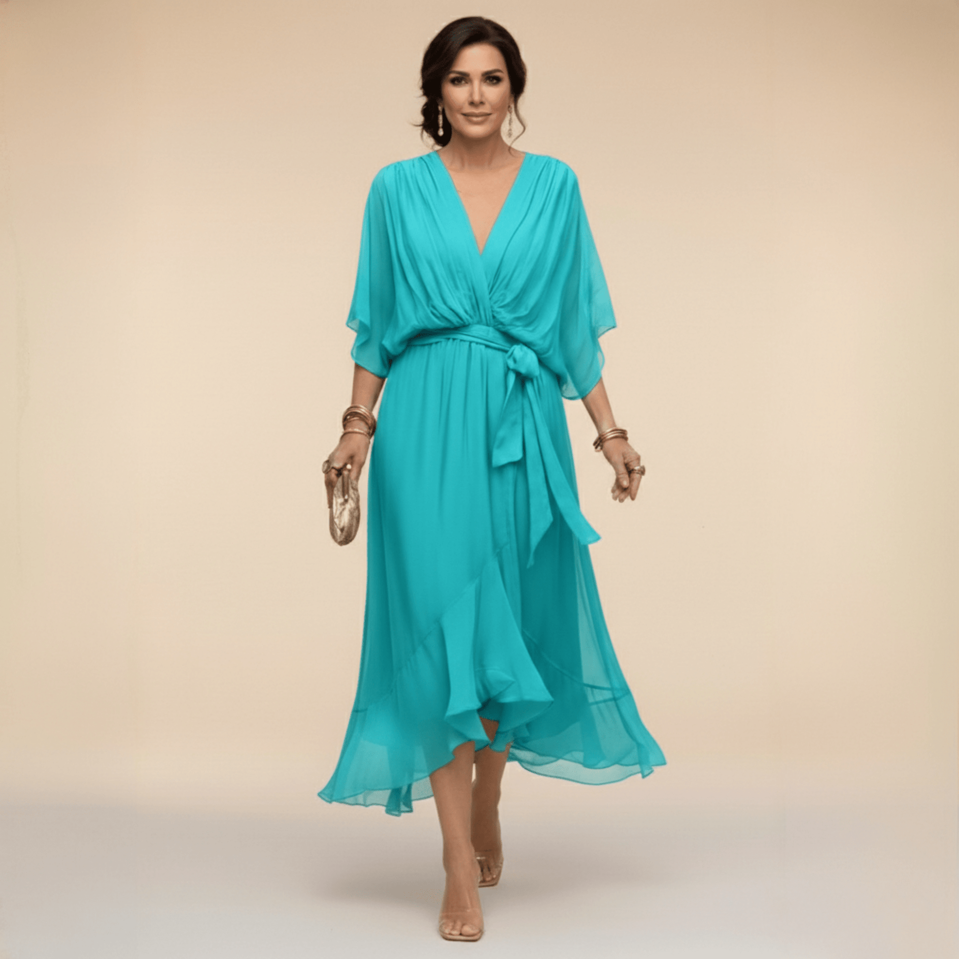 Monica | Chiffon Dress with V-Neck - Alira - Boutique