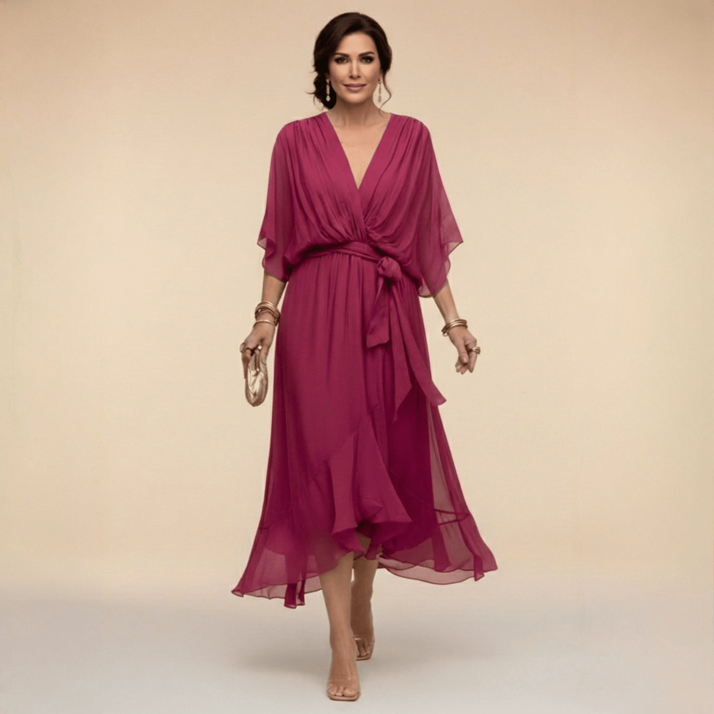 Monica | Chiffon Dress with V-Neck - Alira - Boutique