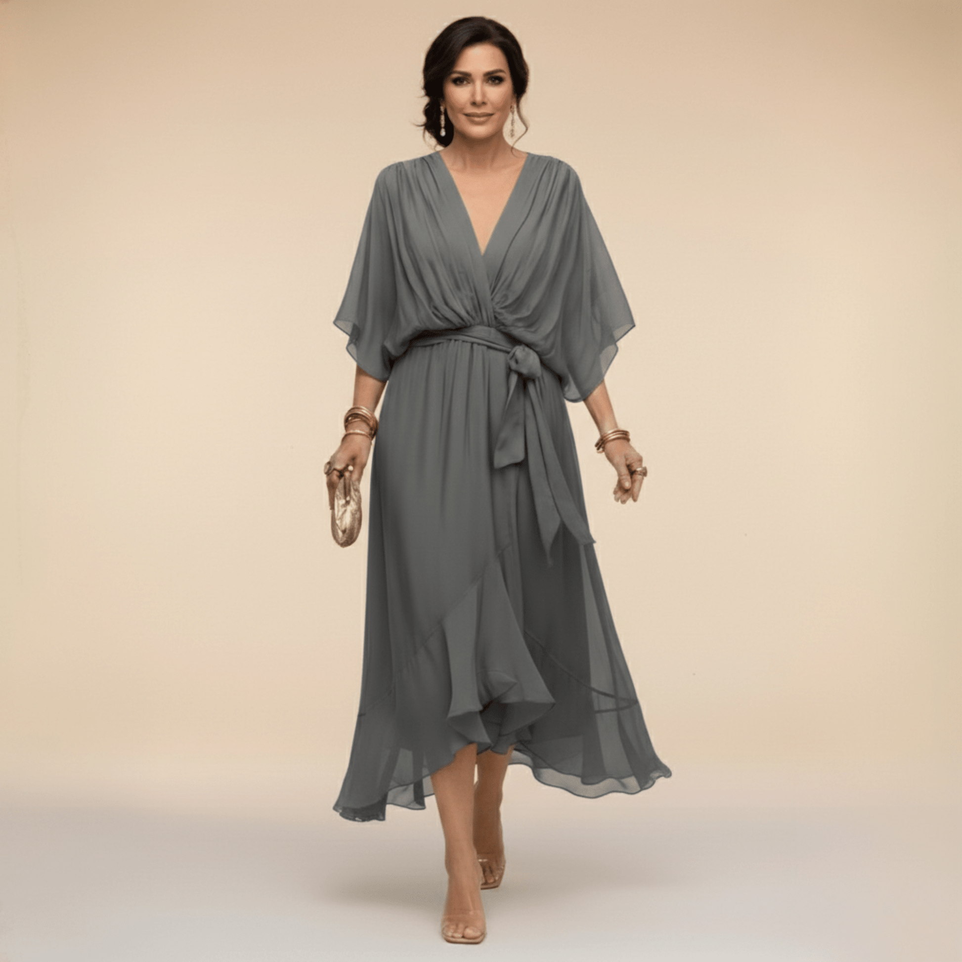 Monica | Chiffon Dress with V-Neck - Alira - Boutique