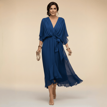 Monica | Chiffon Dress with V-Neck - Alira - Boutique