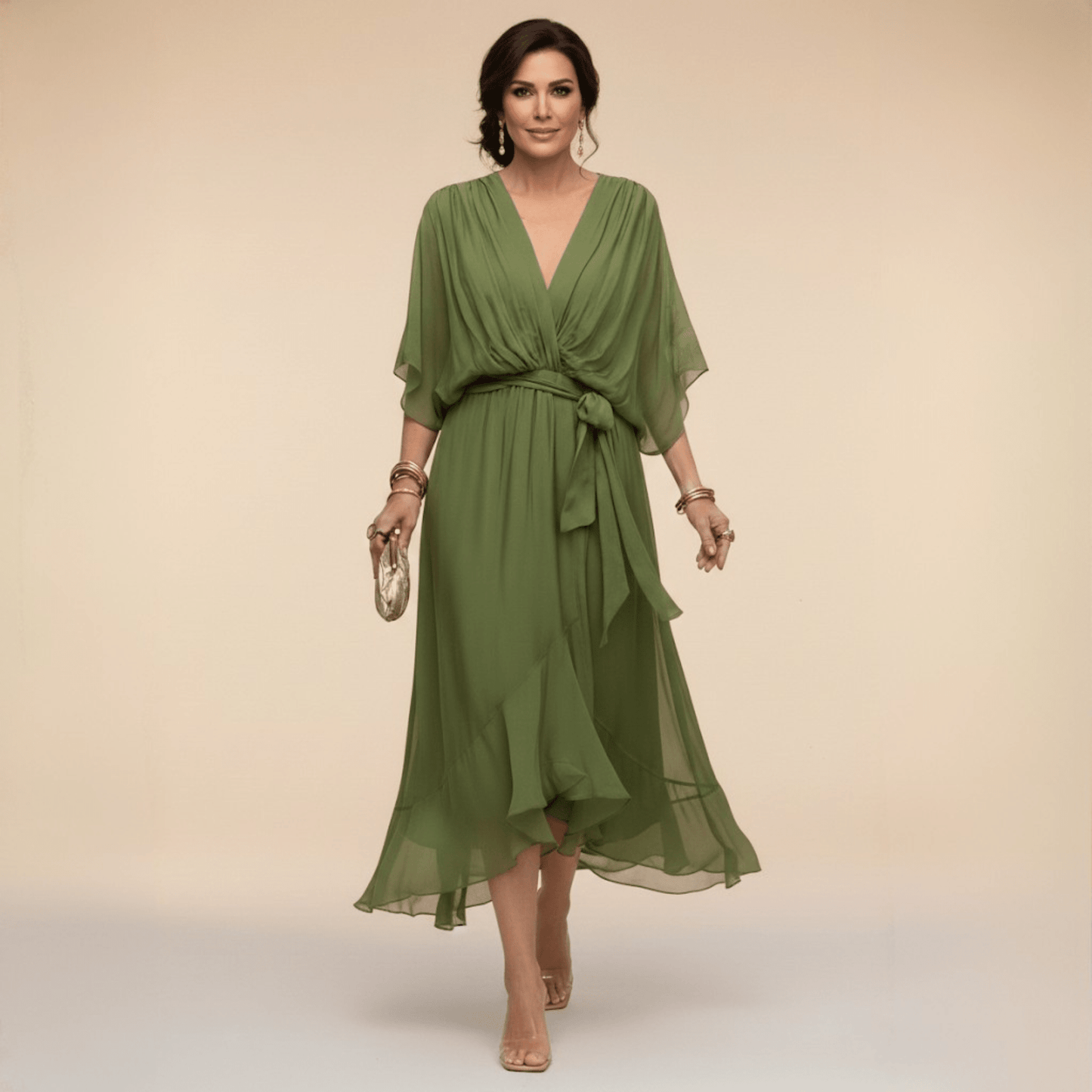 Monica | Chiffon Dress with V-Neck - Alira - Boutique