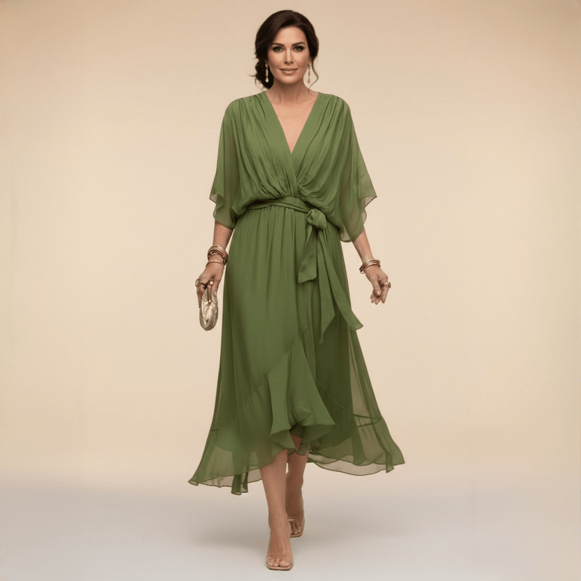 Monica | Chiffon Dress with V-Neck - Alira - Boutique