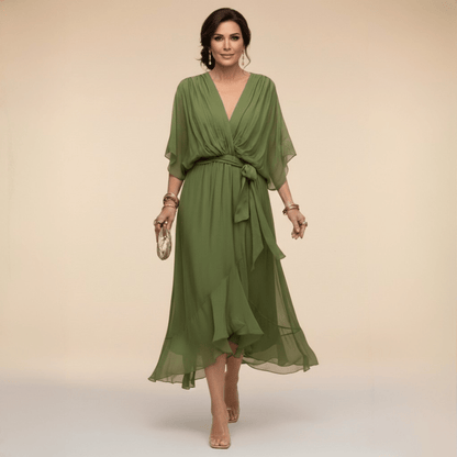 Monica | Chiffon Dress with V-Neck - Alira - Boutique