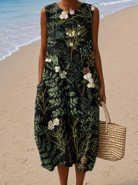 Naomi - Women's Sleeveless Printed Beach Midi Dress Loose - Alira - Boutique