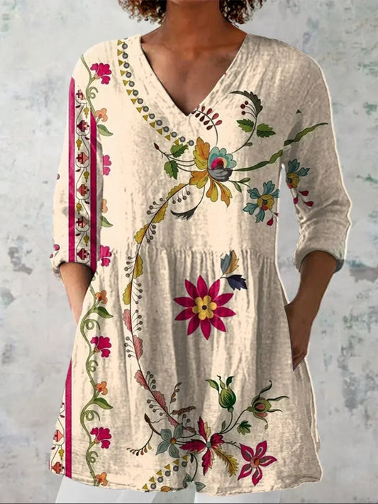 Natalie | Bohemian Floral V-Neck Shirt - Alira - Boutique