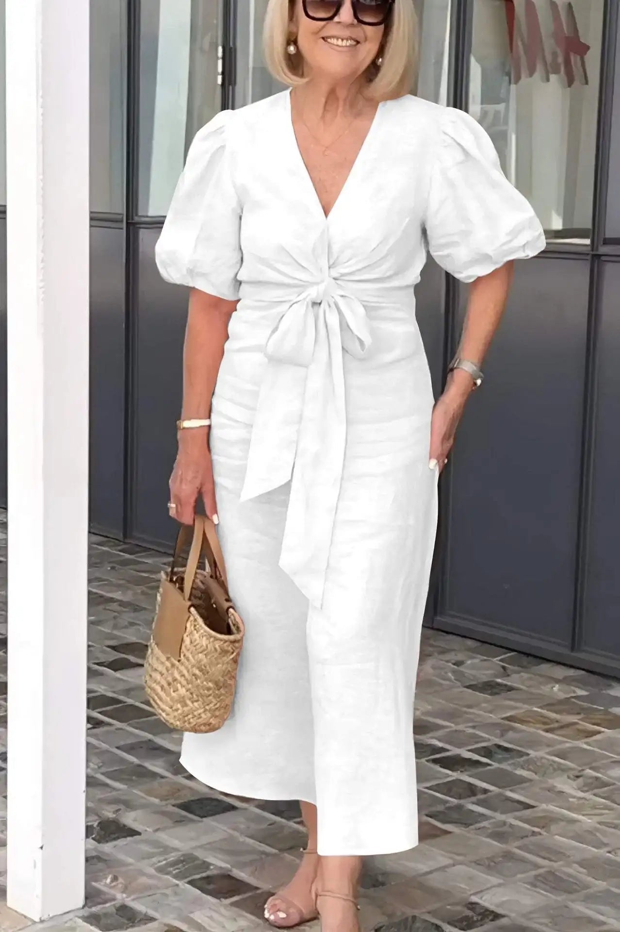 Natasha - Elegant V-Neck Dress - Alira - Boutique