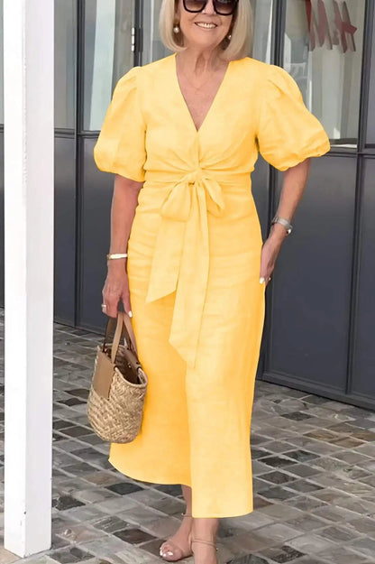 Natasha - Elegant V-Neck Dress - Alira - Boutique