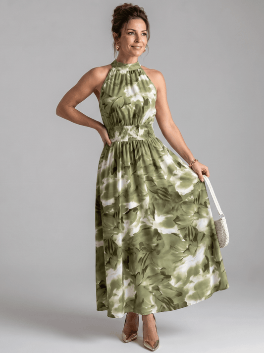 Olivia™ Gathered Waist Abstract Print Midi Dress - Alira - Boutique