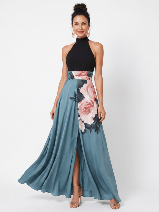Olympas™ Halter Bodice Floral Skirt Maxi Dress - Alira - Boutique