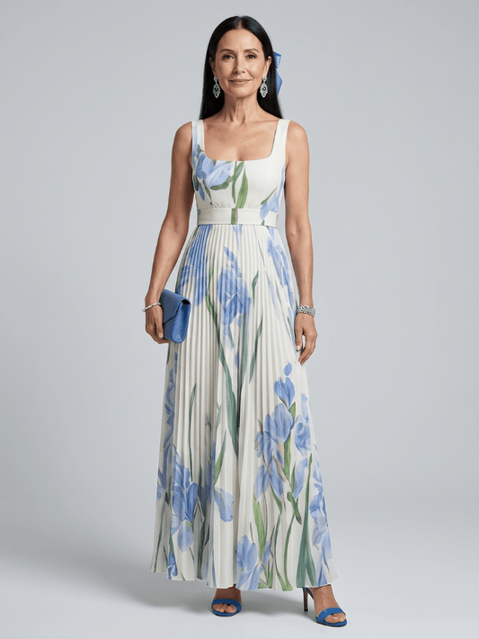 Ophelia™ Sleeveless Square Neck Floral Print Midi Dress - Alira - Boutique