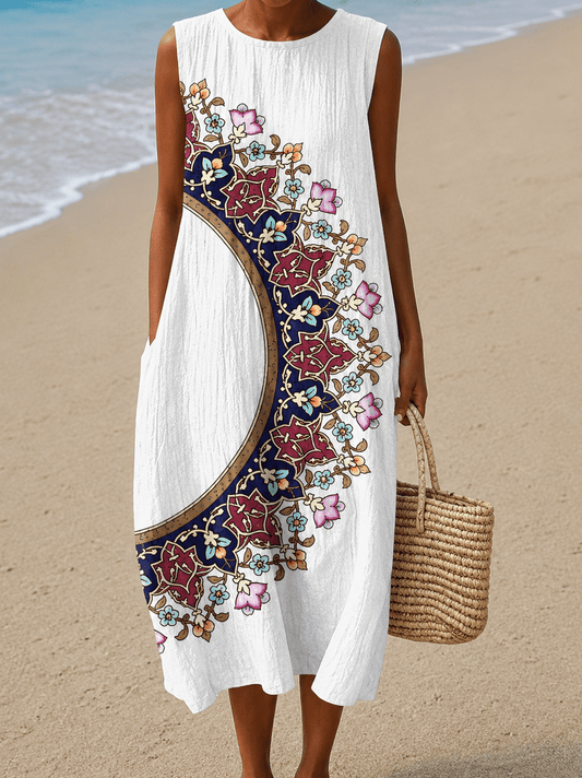 Paige - Women's Sleeveless Printed Beach Midi Dress Loose - Alira - Boutique
