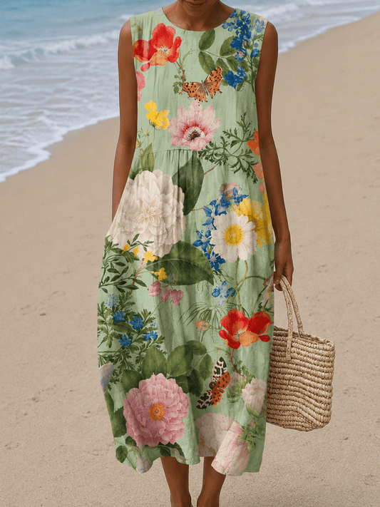 Piper - Women's Sleeveless Printed Beach Midi Dress Loose - Alira - Boutique