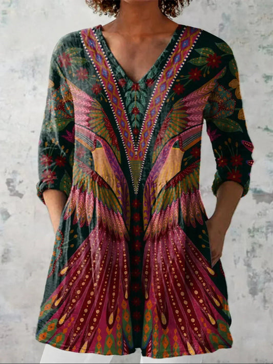 Ruby | Tropical Bird V-Neck Shirt - Alira - Boutique