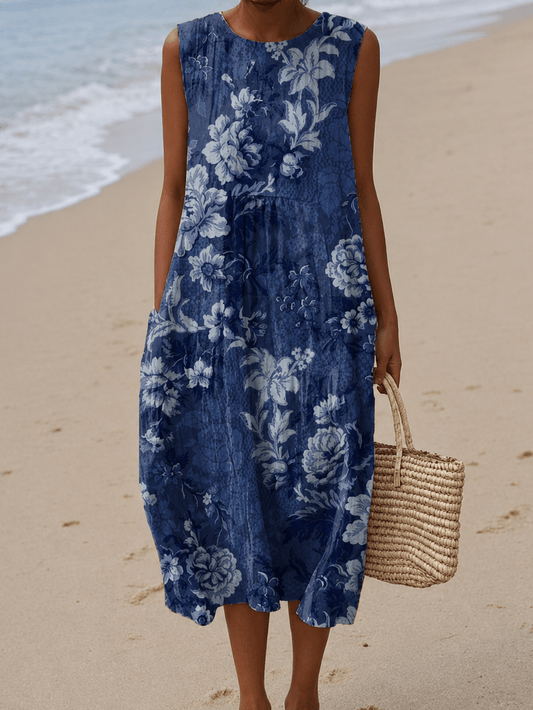Sadie - Women's Sleeveless Printed Beach Midi Dress Loose - Alira - Boutique