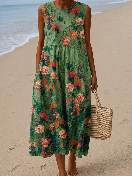Savannah - Women's Sleeveless Printed Midi Casual Dress - Alira - Boutique