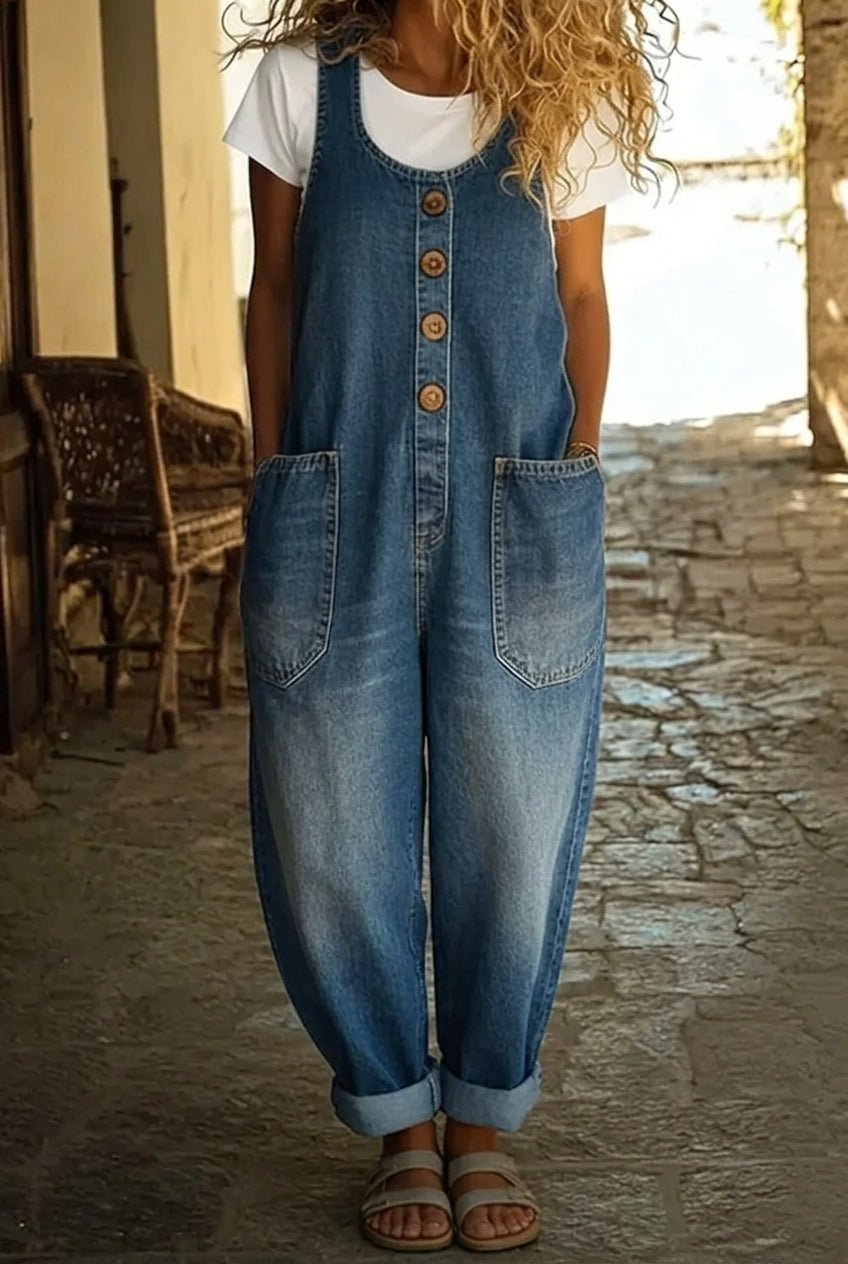 Skylar - Vintage Washed Cotton Denim Overalls - Alira - Boutique