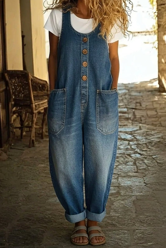 Skylar - Vintage Washed Cotton Denim Overalls - Alira - Boutique