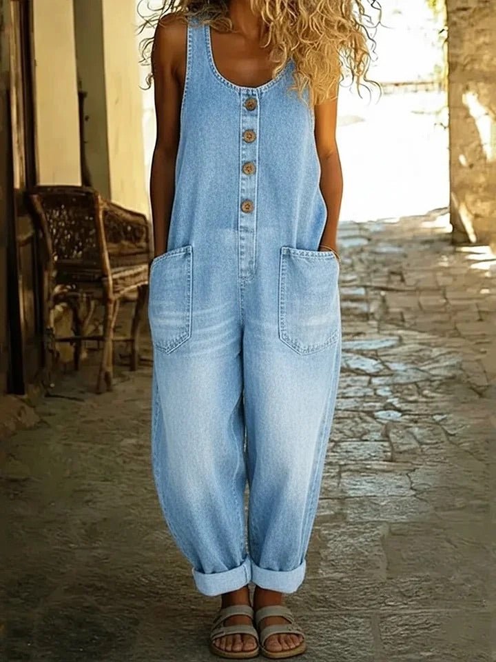 Skylar - Vintage Washed Cotton Denim Overalls - Alira - Boutique