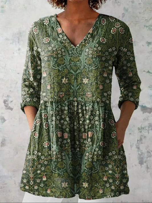 Sophia | Vintage Floral V-Neck Shirt - Alira - Boutique
