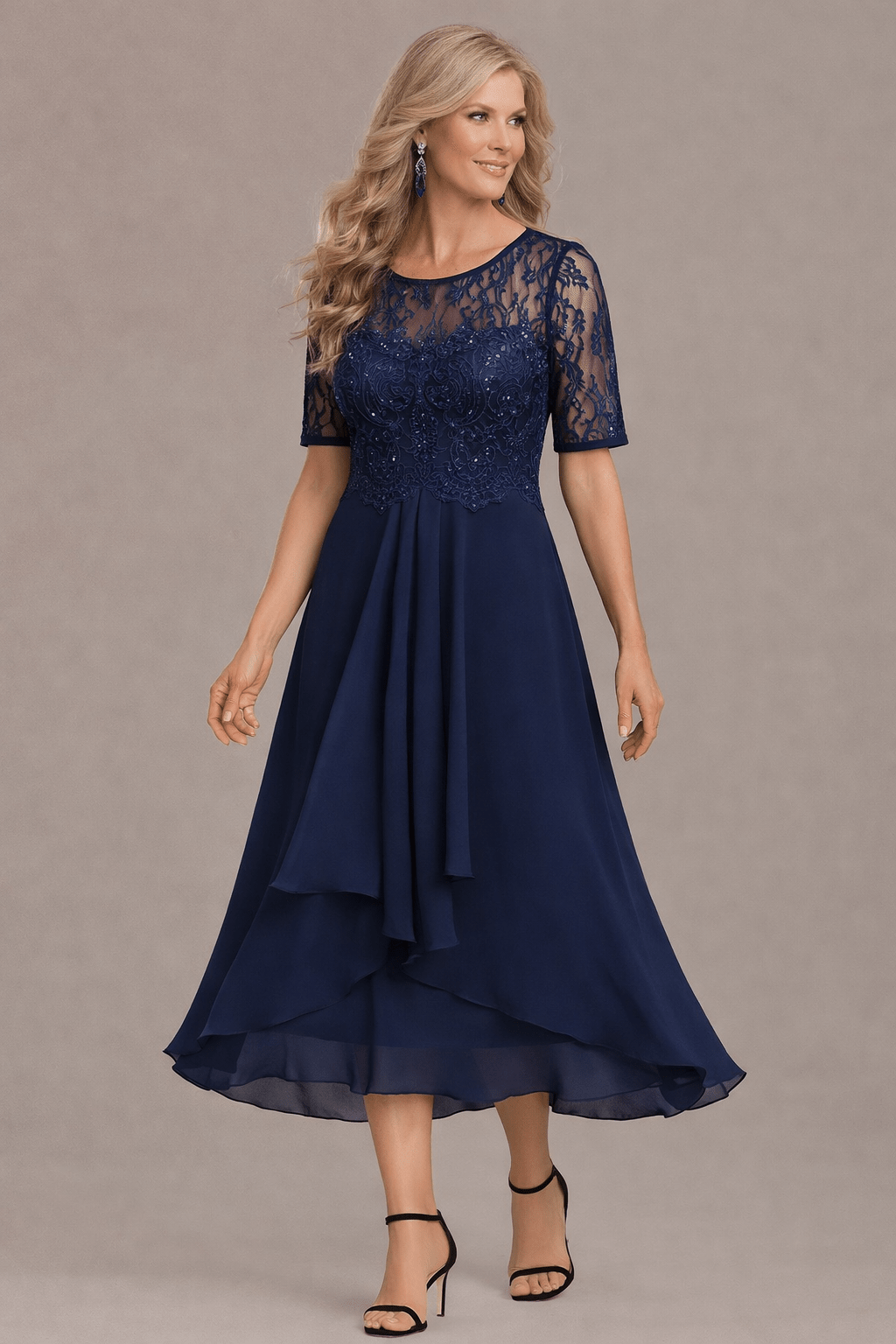 Sophie Elegant Lace Sleeve Round Neck Dress - Alira - Boutique